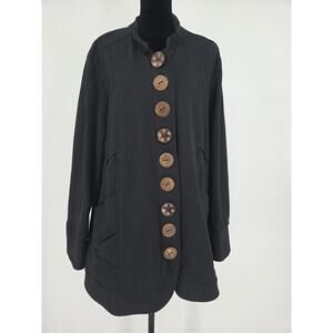 Neon Buddha Cardigan Jacket Womens 1X Black Wood Mixed Button